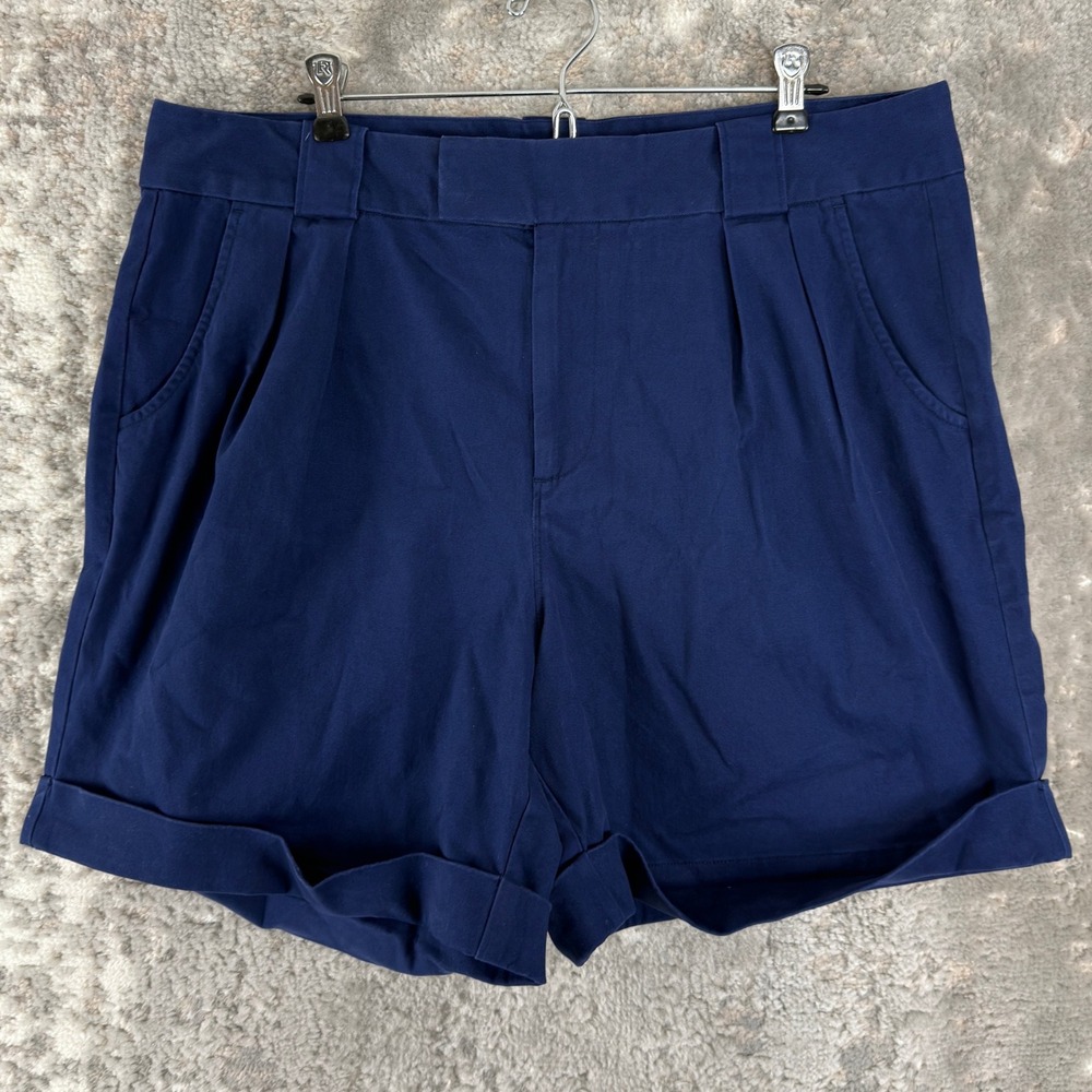Lands' End Size 16 Pleated Cuffed Chino Casual Shorts Blue N/A Women